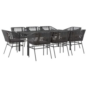 vidaXL Ensemble à manger de jardin coussins 9Pièces noir poly rotin verre