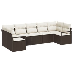 Ensemble De Canapé De Jardin 7 Pièces Avec Coussins Marron En Rattan Synthétique