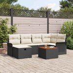 vidaXL Ensemble de canapé de jardin avec coussin 7 Pièces Noir Poly rotin