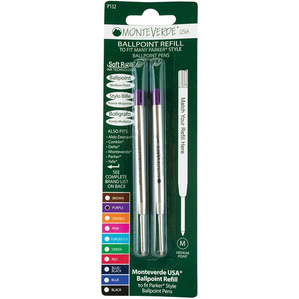 Blister 2 recharges billes pointe moyenne compatible avec Parker violet MONTEVERDE
