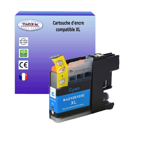 T3AZUR- Cartouche compatible avec Brother LC123 XL pour Brother MFCJ245  MFCJ4410DW  MFCJ4510DW  MFCJ4610DW  MFCJ470DW  MFCJ4710DW Cyan