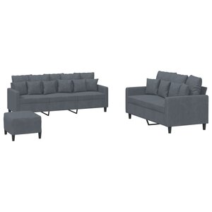 vidaXL Ensemble de canapés 3 Pièces avec coussins Gris foncé Velours