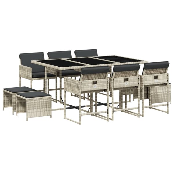 vidaXL Ensemble à manger de jardin 11Pièces avec coussins gris poly rotin
