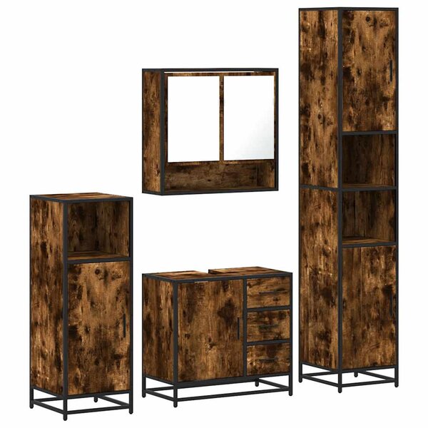 vidaXL Ensemble meubles salle de bain 4 Pièces chêne fumé bois ingénierie