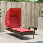 vidaXL Chaise longue avec auvent et table marron résine tressée