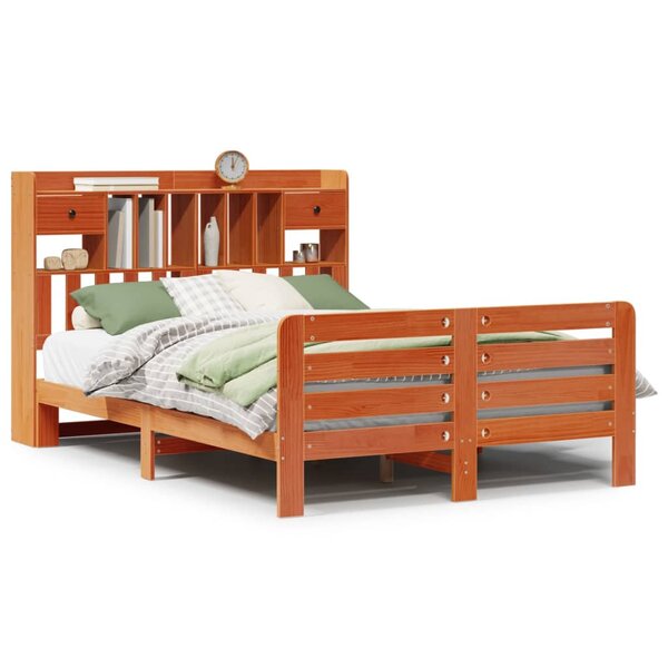 vidaXL Lit bibliothèque sans matelas cire marron 140x200 cm pin massif