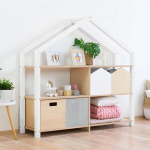 Etagère en bois massif blanc et bois vernis 39 x 137 x 146 cm