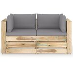 vidaXL Canapé de jardin 2 places avec coussins Bois imprégné de vert