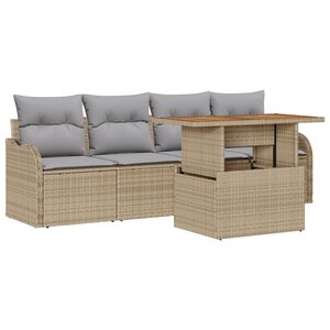 Ensemble Canapé de Jardin 5 pièces avec Coussins Beige en Rotin