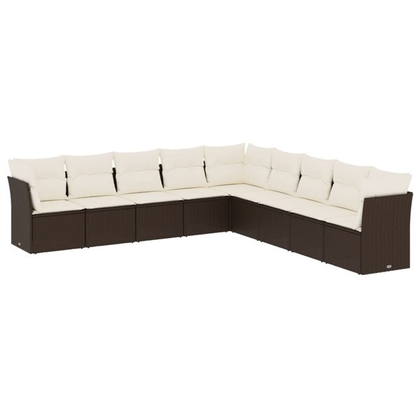 vidaXL Salon de jardin avec coussins 9 Pièces marron résine tressée