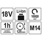 Yato meuleuse d'angle avec batterie li-ion 2 0ah 18v 125 mm