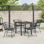 vidaXL Set de salle à manger de jardin 5 pièces avec coussins en poly rotin noir