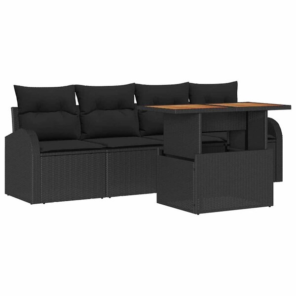 vidaXL Ensemble de canapé de jardin 5 Pièces Noir Poly rotin