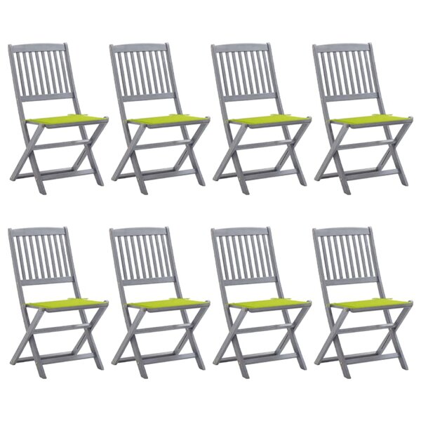 vidaXL Chaises pliables d'extérieur lot de 8 et coussins Bois d'acacia