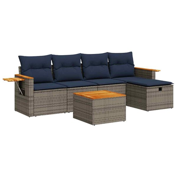 vidaXL Salon de jardin 6 Pièces avec coussins gris résine tressée