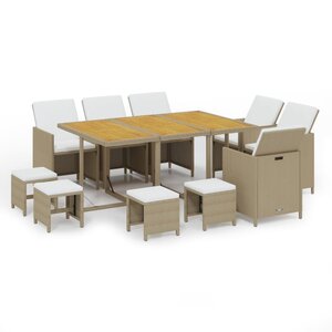 vidaXL Ensemble à dîner de jardin coussins 11 Pièces Résine tressée Beige