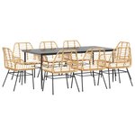 vidaXL Ensemble à manger jardin coussins 9Pièces marron poly rotin verre
