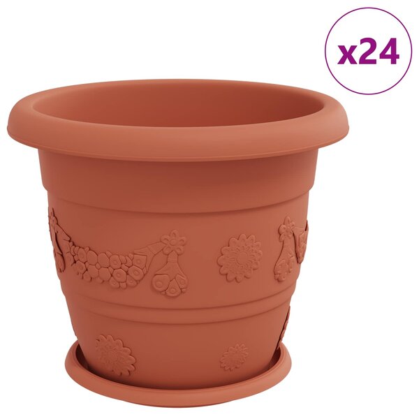 vidaXL Pots de plantes 24 Pièces Rouge brique Ø 34 x 28 cm Plastique