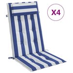 vidaXL Coussins de chaise à dossier haut lot de 4 rayures bleu/blanc