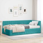 vidaXL Cadre de lit d'angle avec matelas 2 Pièces Turquoise Velours