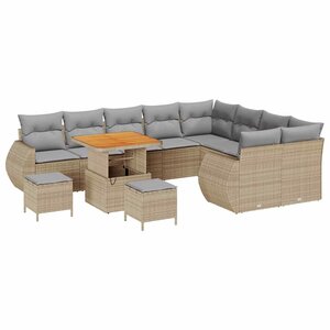 vidaXL Ensemble de canapé de jardin 12 Pièces Beige polyrotin
