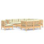 vidaXL Salon de jardin 10 Pièces avec coussins crème bois de pin massif