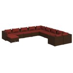 vidaXL Salon de jardin 11 Pièces avec coussins Résine tressée Marron