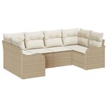 Ensemble de Canapés de Jardin 6 Pièces avec Coussins Beige Rattan Poly