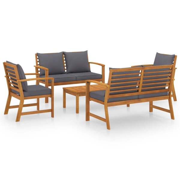 Salon de jardin meuble d'extérieur ensemble de mobilier 5 pièces avec coussin bois d'acacia solide 02_0016291