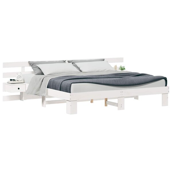 vidaXL Cadre de lit avec tête de lit Blanc 200 x 200 cm Pin massif