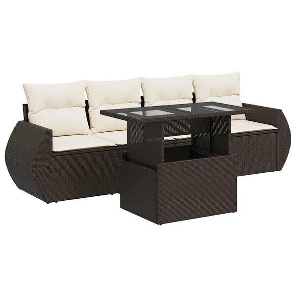 vidaXL Salon de jardin avec coussins 5 Pièces marron résine tressée