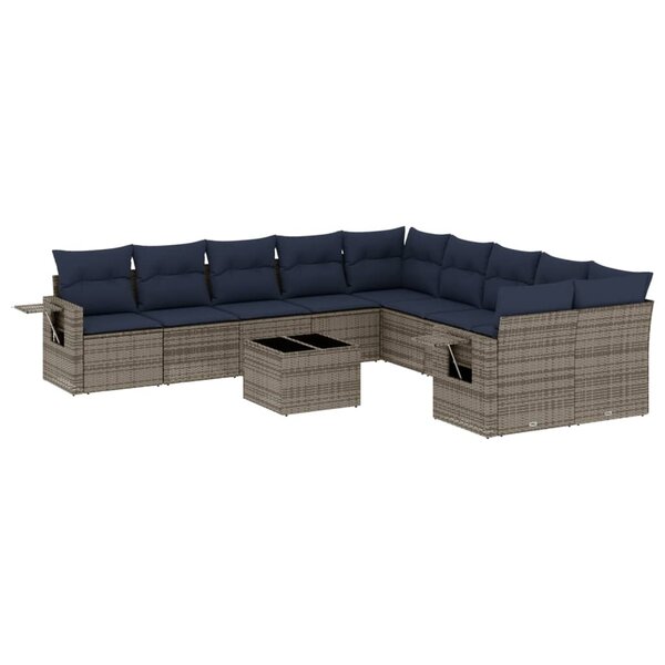 vidaXL Salon de jardin 11 Pièces avec coussins gris résine tressée