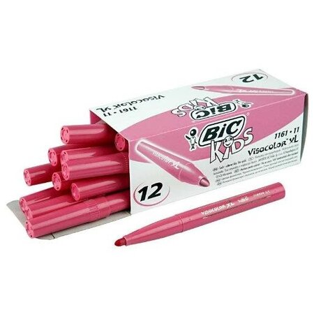 Boîte de 12 feutres de coloriage KIDS VISACOLOR XL Pte large Bloquée Rose BIC