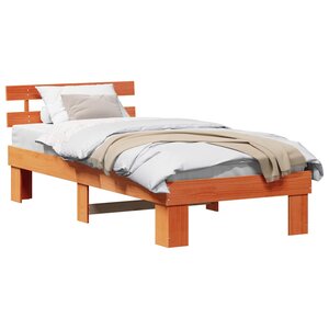 vidaXL Cadre de lit avec tête de lit Brun cire 100 x 200 cm Pin massif