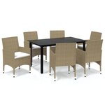 vidaXL Ensemble à manger de jardin et coussins 7 Pièces Poly rotin Beige