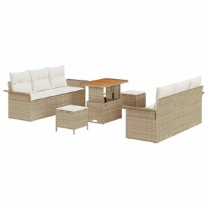 vidaXL Ensemble de canapé de jardin 9 Pièces Beige polyrotin