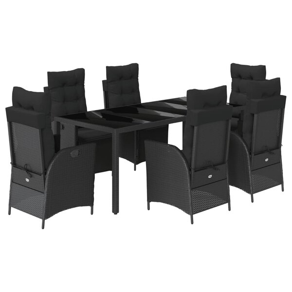 vidaXL Ensemble à manger de jardin coussins 7Pièces Noir Résine tressée