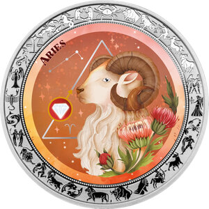 Monnaie ARIES Aquarelle Zodiac 1 Oz Argent 5 Cedis Ghana 2026 (PRÉCOMMANDE)