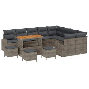 vidaXL Ensemble de canapé de jardin avec coussin 13 Pièces Gris