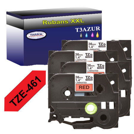 4 x Rubans d'étiquettes laminées générique Brother Tze-461 pour étiqueteuses P-touch - Texte noir sur fond rouge - T3AZUR
