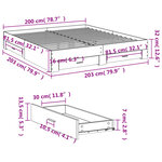 vidaXL Cadre de lit avec tiroirs sans matelas gris béton 200x200 cm