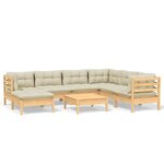 vidaXL Salon de jardin 8 Pièces avec coussins crème Bois de pin massif