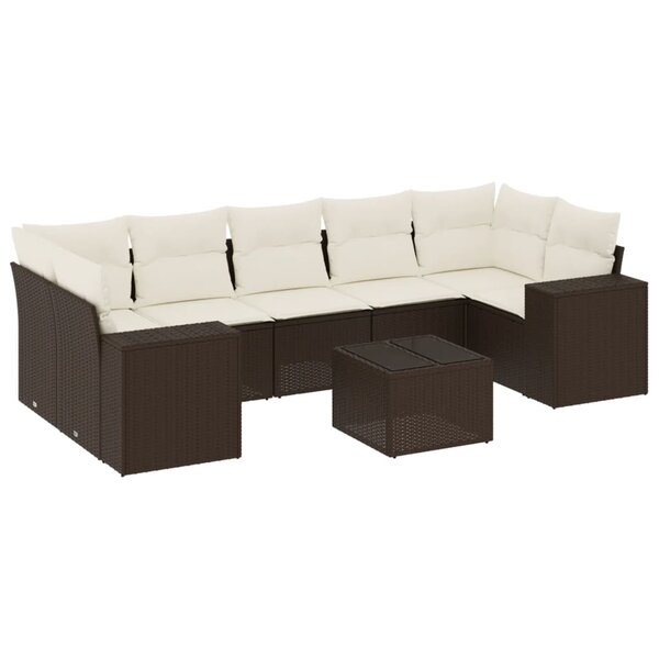 vidaXL Salon de jardin 8 Pièces avec coussins marron résine tressée