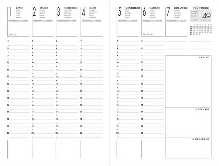 Agenda semainier 1 Semaine sur 2 pages 160 x 240 mm Noir LECAS