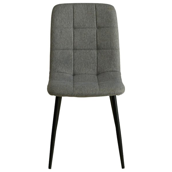 Chaise de salle a manger en tissu aspect lin gris  pietement metal noir  sans accoudoirs