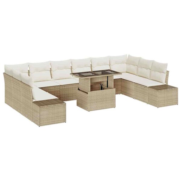 vidaXL Ensemble de canapé de jardin 11 Pièces Beige Poly rotin