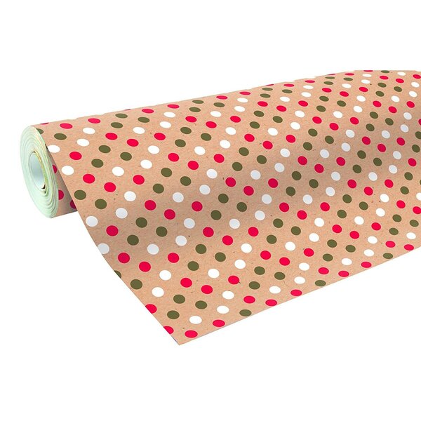 Rouleau papier cadeau kraft 0 7 x 2 m pois rouge/blanc/or clairefontaine