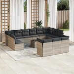 vidaXL Salon de jardin avec coussins 14 Pièces gris clair résine tressée