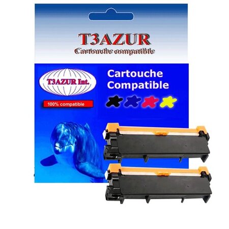 2 Toners compatibles avec TN2320 pour Brother DCP L2540DN, DCP L2560DW - 2 600 pages - T3AZUR