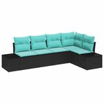 vidaXL Ensemble de canapé de jardin 5 Pièces Noir et turquoise polyrotin